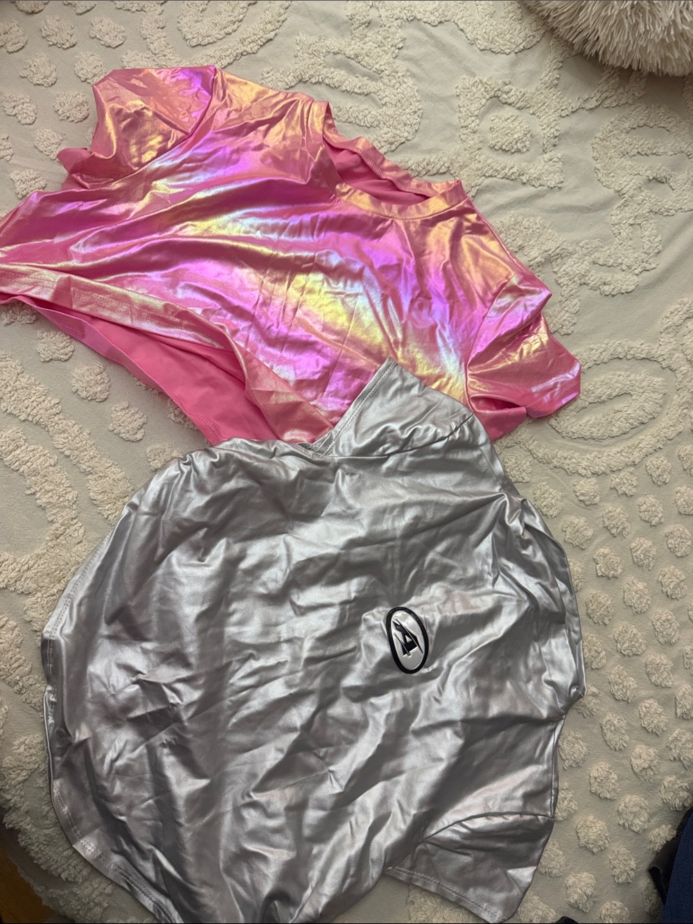 Kids Metallic Pink and Silver Short Sleeve Tops
